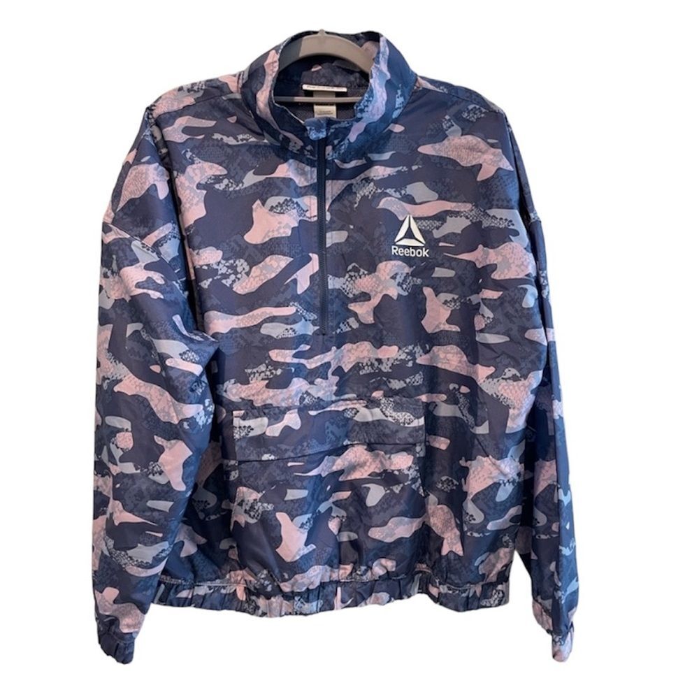 Reebok Camo 1/4 Zip Pullover Athletic Jacket Windbreaker Purple Size Medium - Picture 1 of 10